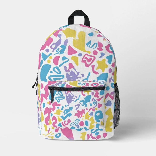 colorful vibrant fun pastel shapes printed backpack (Front)