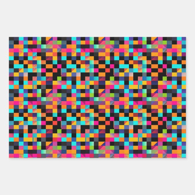 Colorful Vibrant Geometric Shapes Pattern Wrapping Paper Sheets (Front)