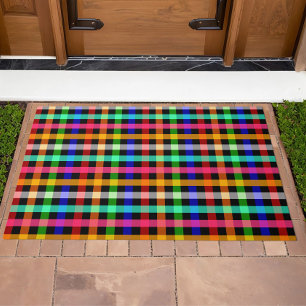 Colorful Vibrant Gingham Check Design Doormat