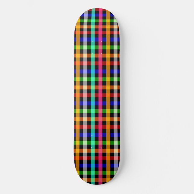 Colorful Vibrant Gingham Check Design  Skateboard (Front)
