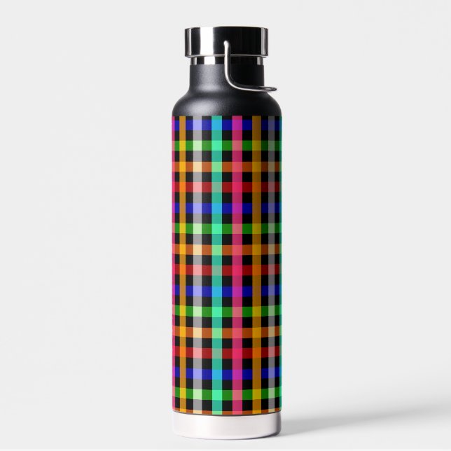 Colorful Vibrant Gingham Check Design  Water Bottle (Left)
