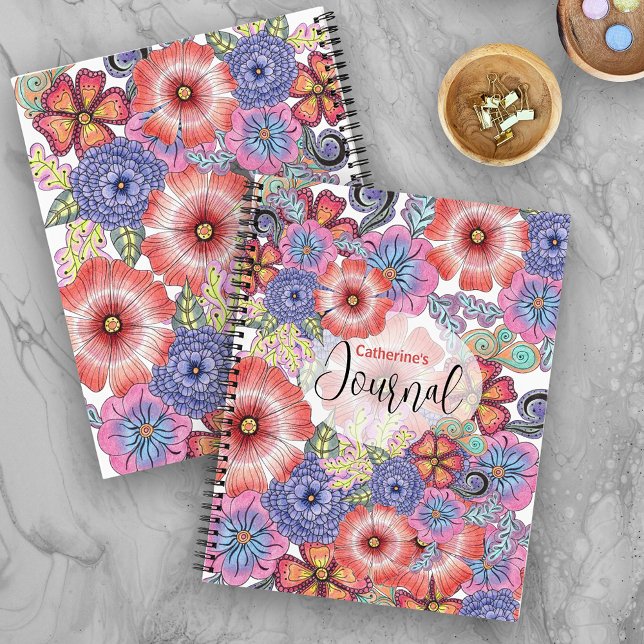 Colorful Vibrant Hand-drawn Flowers and Leaves Notebook (Creator Uploaded)