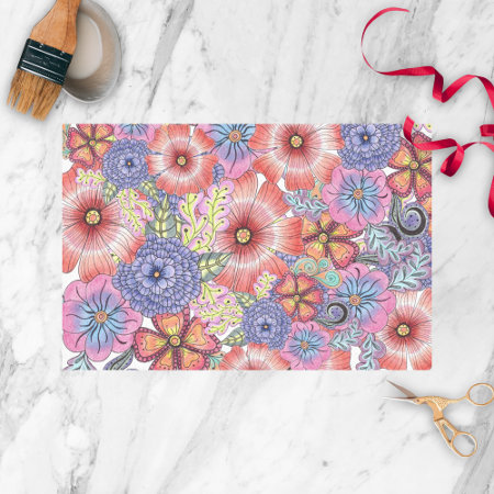 Colorful Vibrant Hand-drawn Flowers and Leaves