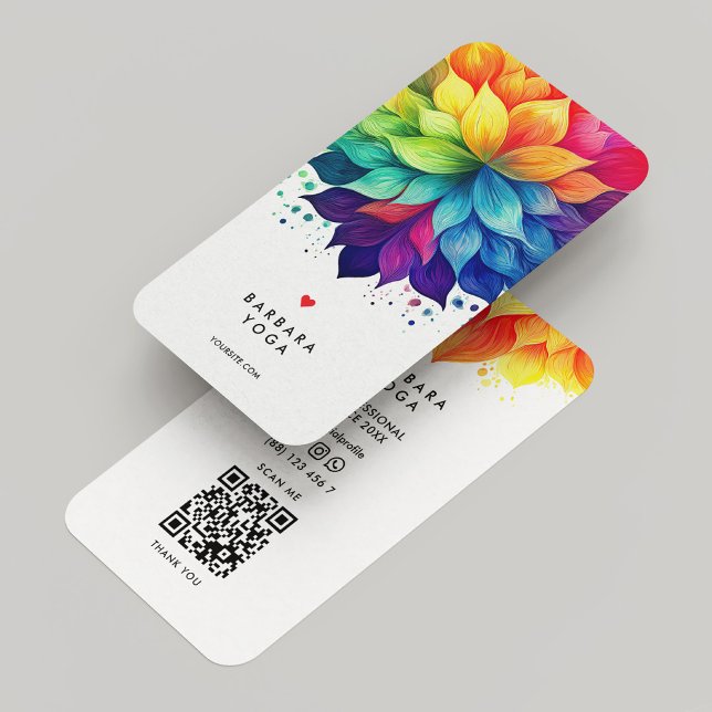 Colorful Vibrant Lotus Minimal White Business Card (Colorful Vibrant Lotus Mandala Minimal White Business Card
)