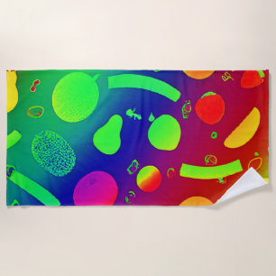 Colorful Vibrant Neon Fruits Pattern Art Beach Towel