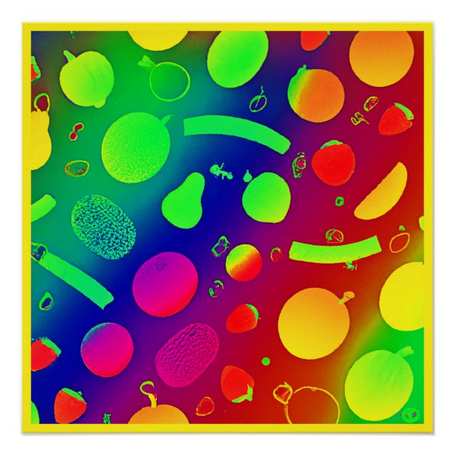 Colorful Vibrant Neon Fruits Pattern Art Poster (Front)
