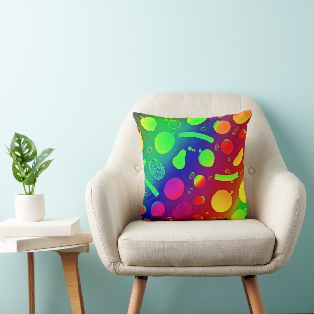 Colorful Vibrant Neon Fruits Pattern Art Throw Pillow (Chair)