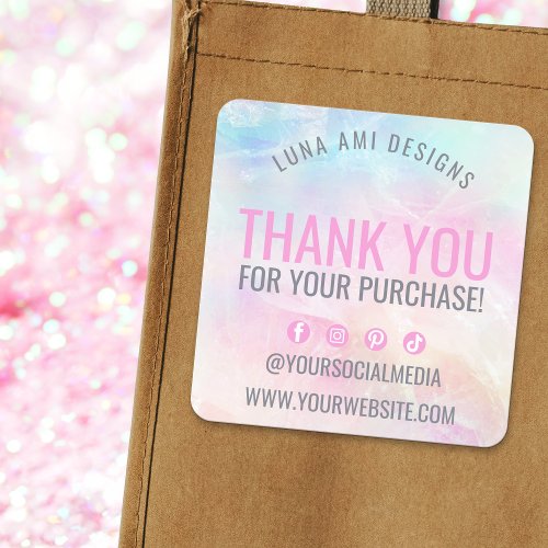 Colorful Vibrant Pastel Rainbow Thank You Order Square Sticker