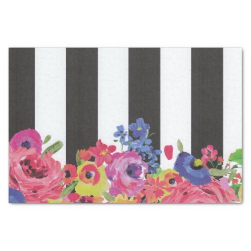 Colorful vibrant pin stripe Floral collage  Tissue Paper
