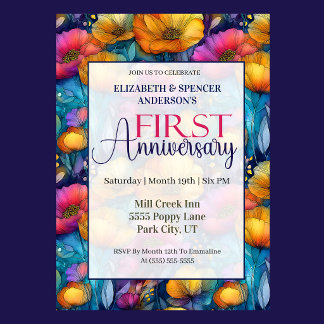 Colorful Vibrant Poppy 1st Wedding Anniversary Invitation