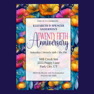 Colorful Vibrant Poppy 25th Wedding Anniversary Invitation