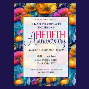 Colorful Vibrant Poppy 50th Wedding Anniversary Invitation