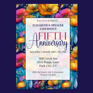 Colorful Vibrant Poppy 5th Wedding Anniversary Invitation