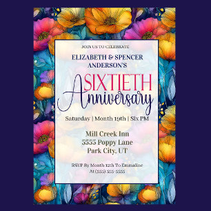 Colorful Vibrant Poppy 60th Wedding Anniversary Invitation