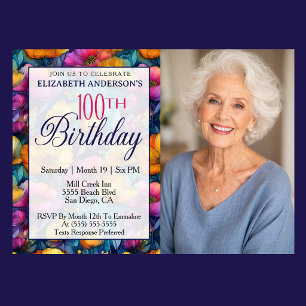 Colorful Vibrant Poppy Flower 100th Birthday Photo Invitation