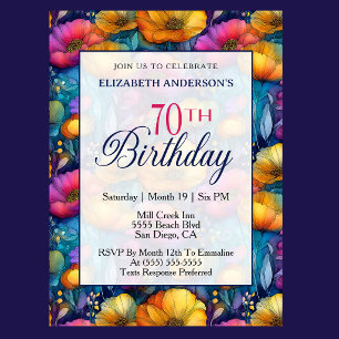 Colorful Vibrant Poppy Flower 70th Birthday Invitation