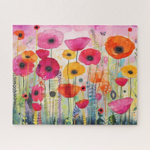 Colorful Vibrant Poppy Flower Field Floral Jigsaw Puzzle