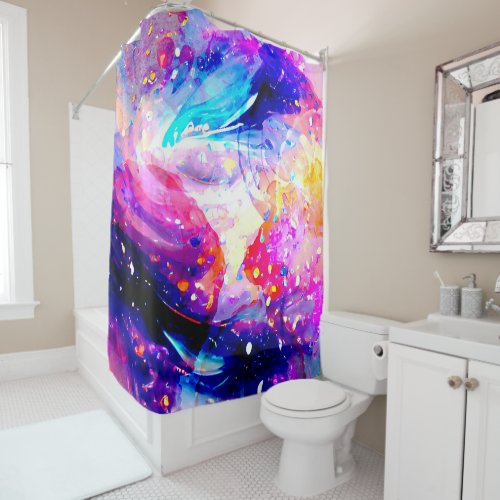 colorful vibrant rainbow abstract shower curtain
