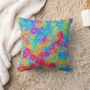 Colorful vibrant rainbow floral pattern throw pillow