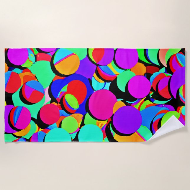 Colorful Vibrant Retro Revival Pattern Beach Towel (Front)