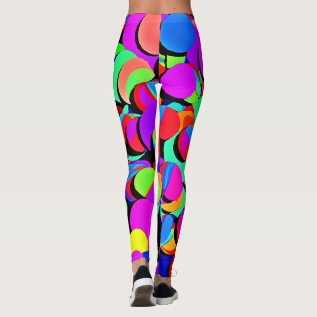 Colorful Vibrant Retro Revival Pattern Leggings (Back)