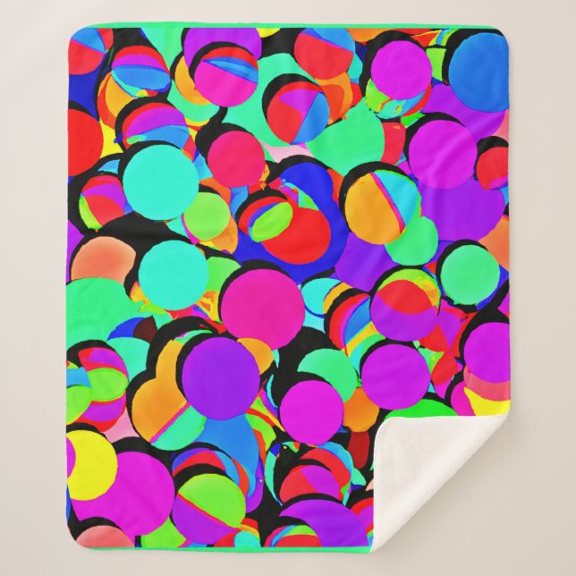 Colorful Vibrant Retro Revival Pattern Sherpa Blanket (Front)