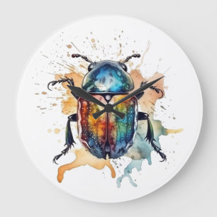 colorful vibrant scarab in water color large clock