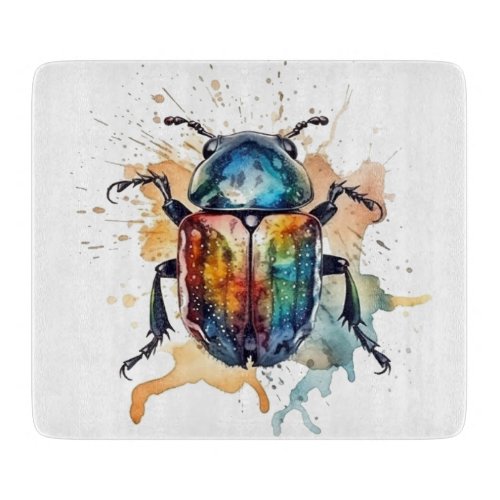 colorful vibrant scarab in watercolor cutting board
