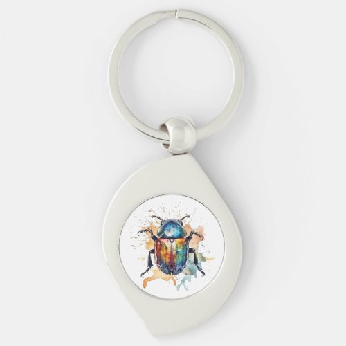 colorful vibrant scarab in watercolor keychain
