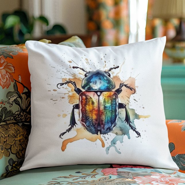 colorful vibrant scarab in watercolor throw pillow (Creator Uploaded)