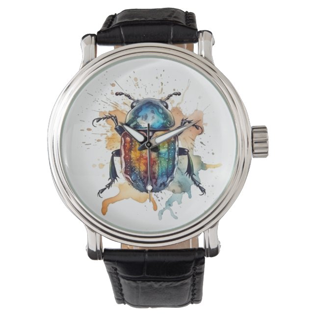 colorful vibrant scarab in watercolor watch (Front)