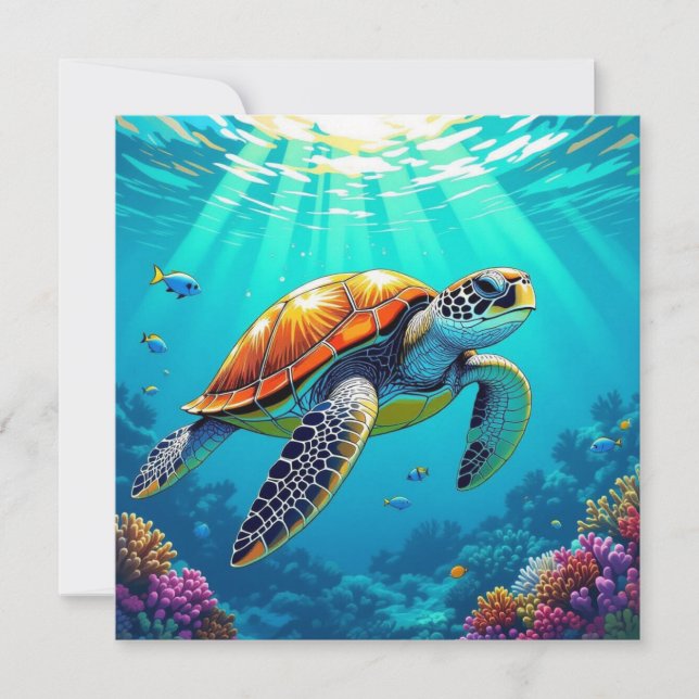 Colorful Vibrant Sea Turtle Blank Card (Front)