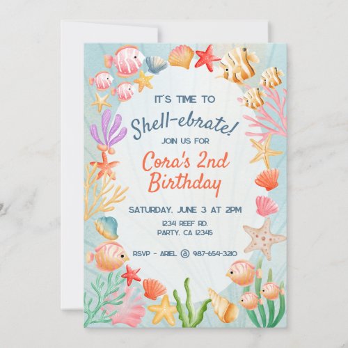 Colorful Vibrant Shell Ocean Birthday Invitation