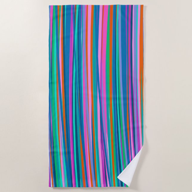 Colorful Vibrant Stripes in Bright Summer Colors Beach Towel (Front)