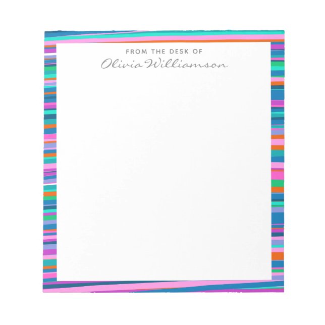 Colorful Vibrant Stripes Playful Bright Color Name Notepad (Front)