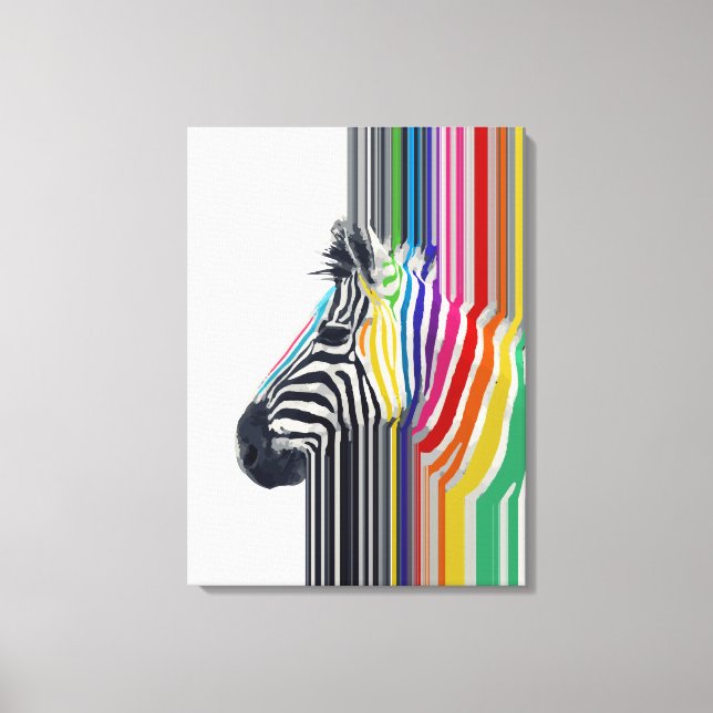 Colorful Vibrant Stripes Zebra Painting Canvas Print (Front)
