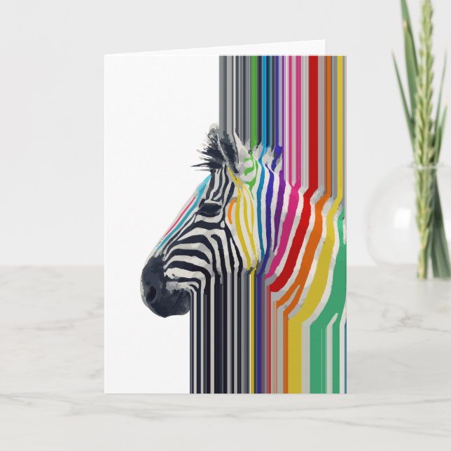 Colorful Vibrant Stripes Zebra Painting Card (Front)