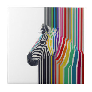Colorful Vibrant Stripes Zebra Painting Ceramic Tile