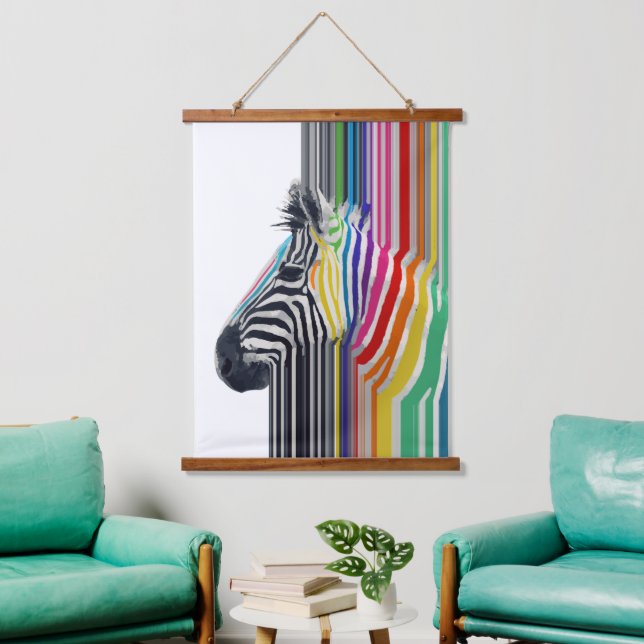 Colorful Vibrant Stripes Zebra Painting Hanging Tapestry (Living Room)