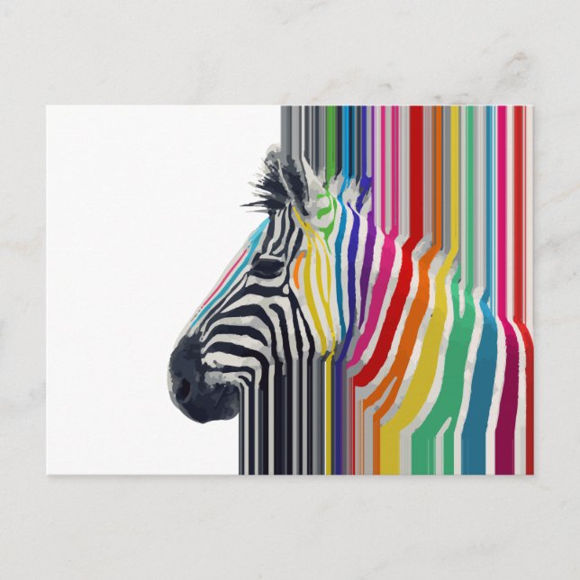 Colorful Vibrant Stripes Zebra Painting Postcard (Front)