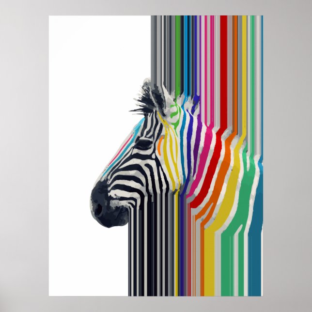 Colorful Vibrant Stripes Zebra Painting Poster (Front)
