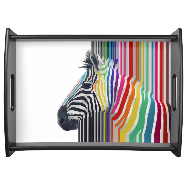 Colorful Vibrant Stripes Zebra Painting Serving Tray (Front)