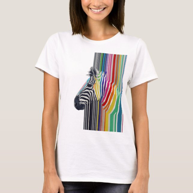 Colorful Vibrant Stripes Zebra Painting T-Shirt (Front)