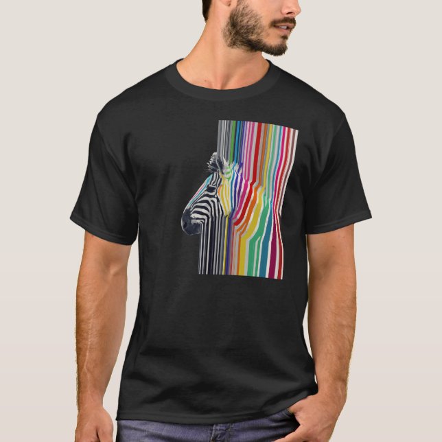 Colorful Vibrant Stripes Zebra Painting T-Shirt (Front)