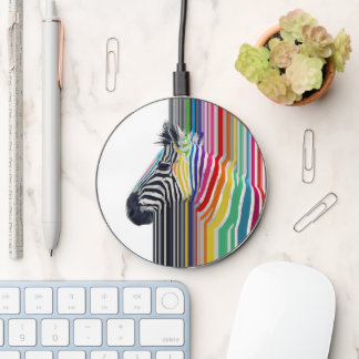 Colorful Vibrant Stripes Zebra Painting Wireless Charger