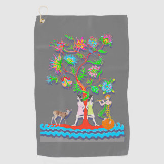 Colorful Vibrant Tree with Figures Golf Towel