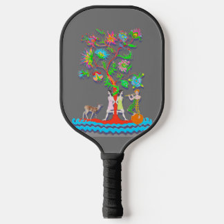 Colorful Vibrant Tree with Figures Pickleball Paddle
