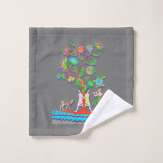 Colorful Vibrant Tree with Figures Wash Cloth