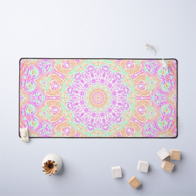 Colorful Vibrant Trippy Hippie Boho Mandala Desk Mat (Kids Table)