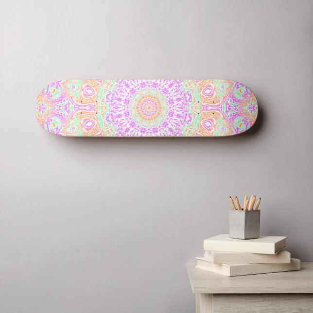 Colorful Vibrant Trippy Hippie Boho Mandala Skateboard (Wall Art (Horz))
